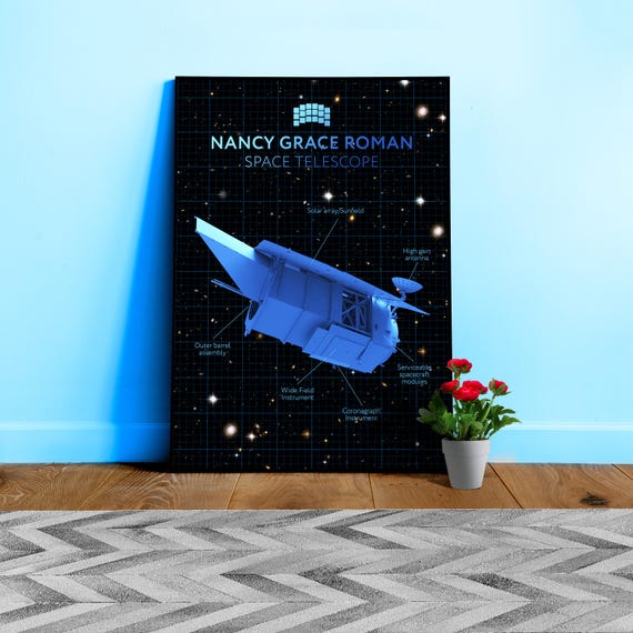 Nancy Grace Roman Telescope Blueprint Poster — NASA NGRST Space Print, Futuristic Science Wall Art, Space Blueprint Decor