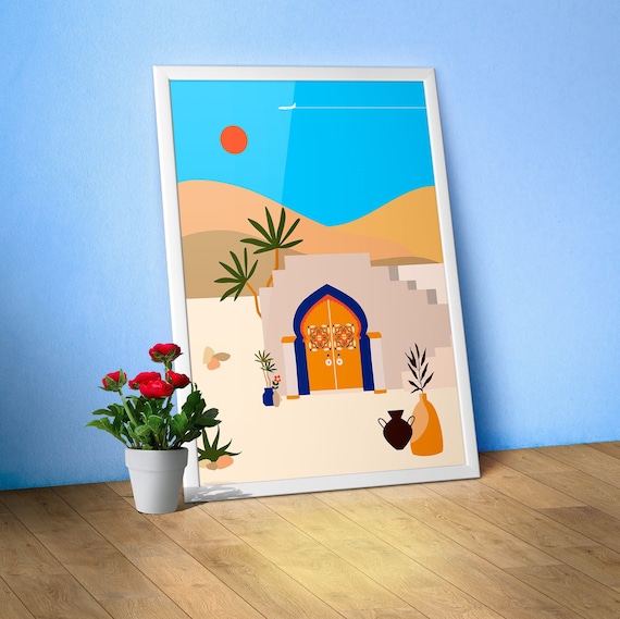 Boho travel poster Morocco/Tunisia/Egypt 2 – Abstract wall art, aesthetic boho decor, desert color print, modern minimalist home poster
