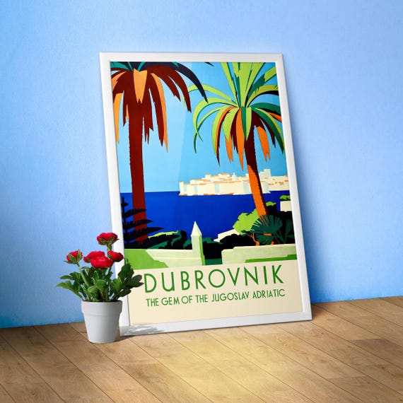Yugoslavia Dubrovnik, Adriatic sea 1930s — Retro travel poster, Vintage travel art print, retro travel wall decor