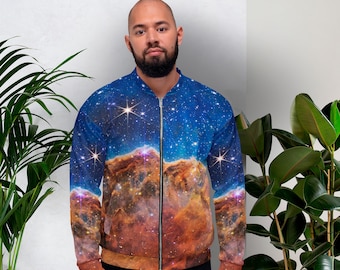 JWST Cosmic Cliffs. Carina Nebula. NGC 3324 (James Webb/JWST) — Space Unisex Bomber Jacket, space jacket, cosmic bomber, nerdy gift