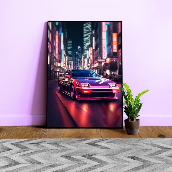 Retrowave car poster on Tokyo Street [synthwave/vaporwave/cyberpunk] — anime poster, aesthetic art print, video game poster, neon light