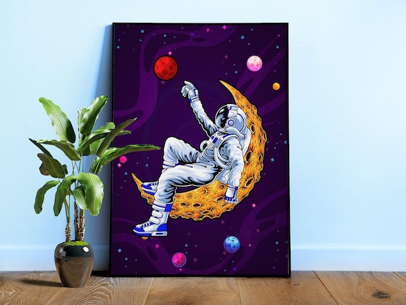 Funny Astronaut Poster: Dreaming about Mars — Retro space print, surreal moon art, galaxy wall decor, astronaut gift, 80s neon aesthetic