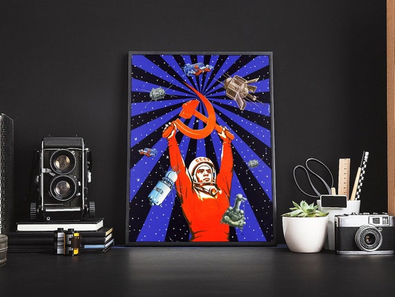 Gagarin space art [Sovietwave] — Soviet vintage space poster, soviet space, soviet retro art, propaganda poster