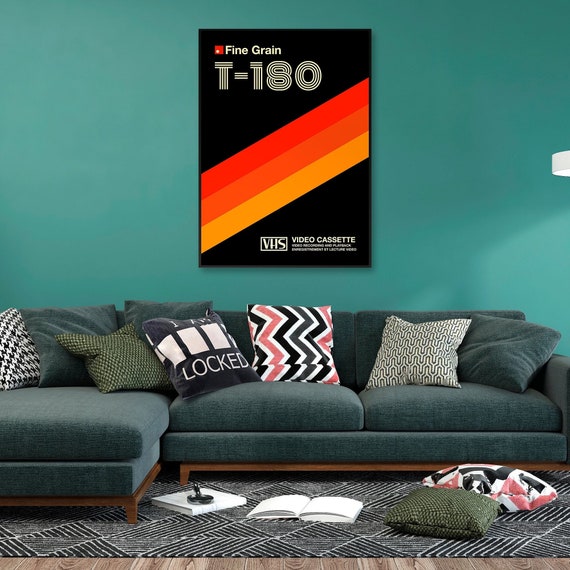 Retrowave poster: VHS cassette case T-180 [retrowave/vaporwave] — retrowave poster, aesthetic print, retrowave art, 80s wall decor