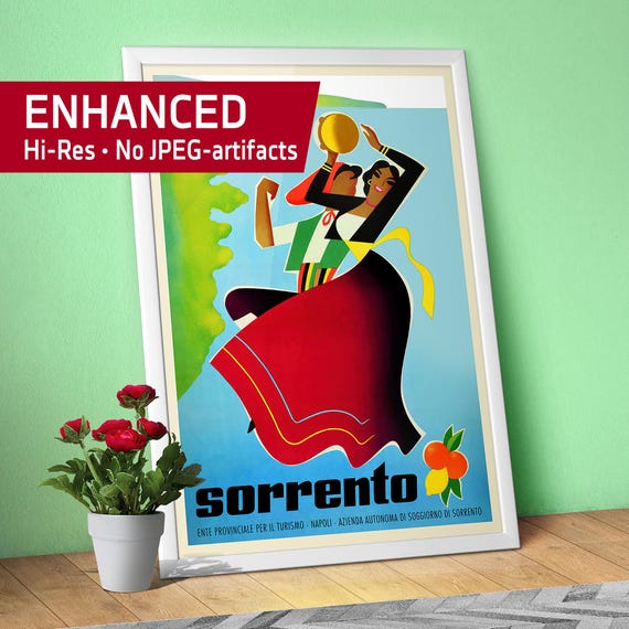 Sorrento Italy 1954 poster – Vintage Amalfi Coast Travel Print, Retro Italian Wall Art, 1950s Mediterranean Wall Decor