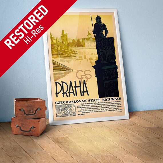 Prague Czech 1920s — Retro vintage travel poster, retro travel poster, art deco poster, propaganda poster