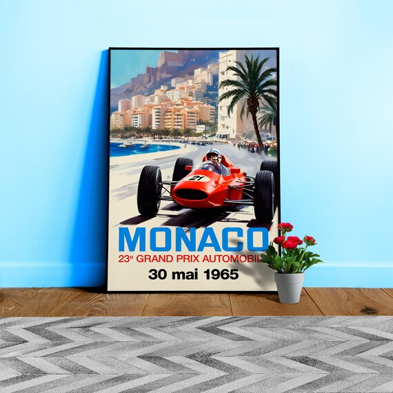Monaco Grand Prix 1965 Poster — Vintage F1 Racing Wall Art, Retro Motorsport Print, Car Lover Gift, Auto Racing Decor, Formula 1 Print