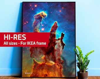 The Pillars of Creation. Eagle Nebula (M16, NGC 6611), NASA Hubble Space Telescope — Hi-Res Space poster, science poster, space photo