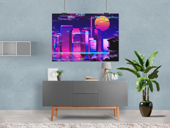Synthwave Neon City: Tokyo glitch [synthwave/vaporwave/cyberpunk] — aesthetic poster, retrowave poster, neon poster