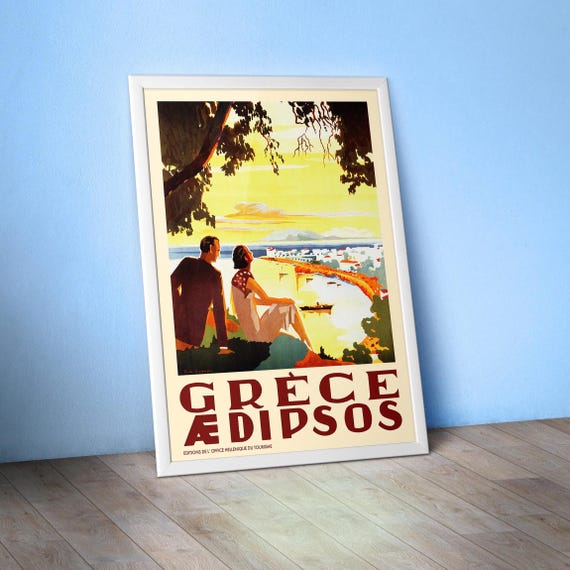 Greece, Edipsos, 1934 — retro travel poster, vintage travel art print 1930s, travel wall decor or gift after journey