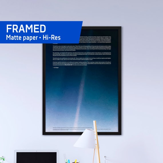 Pale Blue Dot poster, Carl Sagan print, NASA Voyager 1 (2020 revis.) with quote — Framed matte paper poster. Space poster, science poster