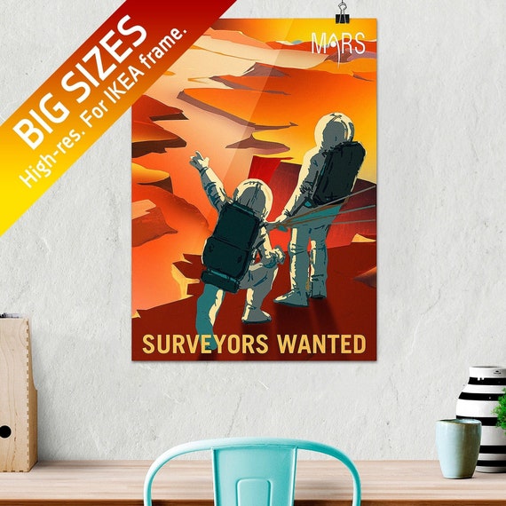 NASA Mars vintage: Surveyors wanted — retro space poster, science print, vintage space art, retro sci-fi, retrofuturism poster