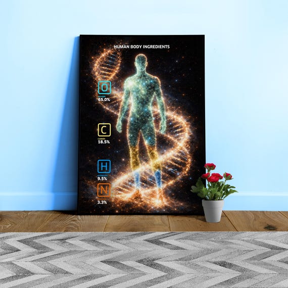 Human Body Ingredients — Science Poster. Educational Chemistry Print, Classroom Wall Art, Biology Anatomy Chart, Nerdy Gift for him