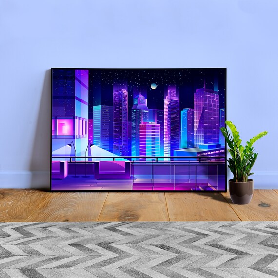 Synthwave Neon City: terrace, loft [synthwave/vaporwave/cyberpunk] — aesthetic poster, retrowave poster, neon poster