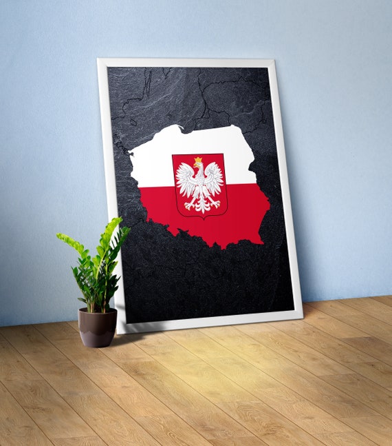 Poland, Warsaw poster — flag country map, map poster, flag poster, emblem poster, travel poster, coat-of-arms