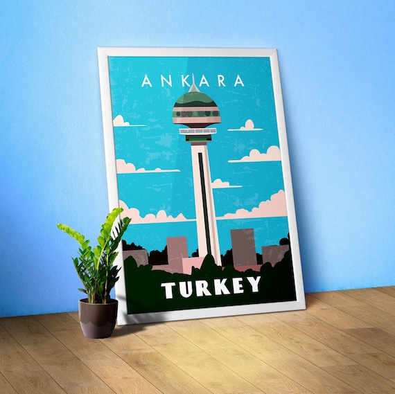 Ankara, Turkey — Retro travel minimalist poster, retro travel art, retro travel wall art, vector art