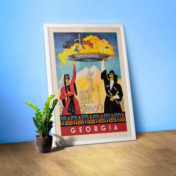 Hospitable Georgia/Sakartvelo/საქართველო, 1960s — retro travel poster, vintage travel art print, wall decor travel gift with rarity art
