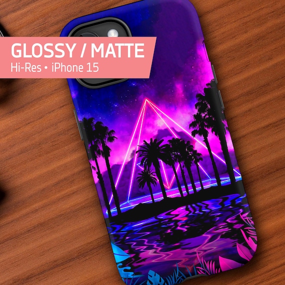 Vaporwave phone case: Neon palms landscape Pyramid [vaporwave/ cyberpunk] — Tough Case for iPhone 16/15/14/13 (Glossy/Matte),neon phone case