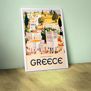 Greece Andros, 1940s — Retro travel poster, Vintage travel art print, Greek retro travel wall decor