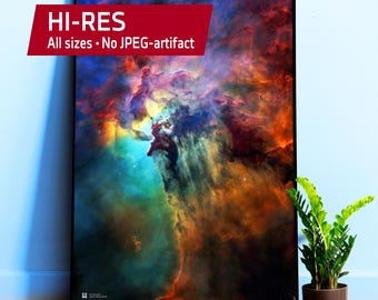 Lagoon Nebula, M8, NGC 6523, NASA Hubble Space Telescope — Space poster. Science art print with deep space photo, nerdy gift for him