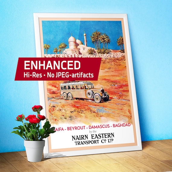 Haifa, Beirut, Damascus, Baghdad. Israel, Palestine, Lebanon, Syria, Iraq. 1931 — Retro travel poster. Rare vintage travel art print
