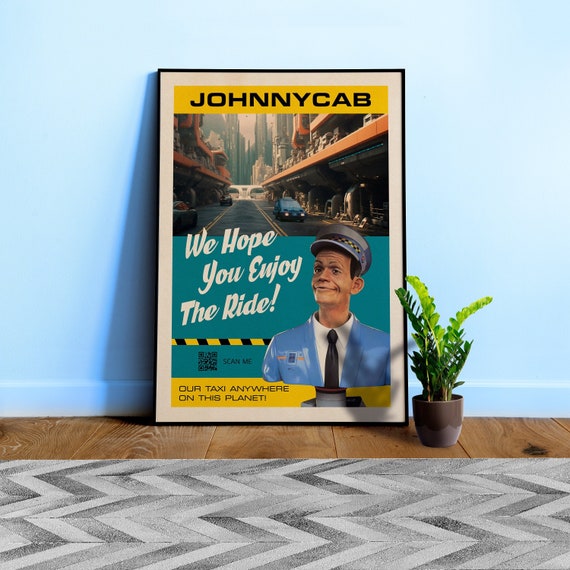 Johnnycab taxi. Total Recall, 1990 — Vintage space poster, retro space art, propaganda poster, movie poster, retrofuturism, retro sci-fi
