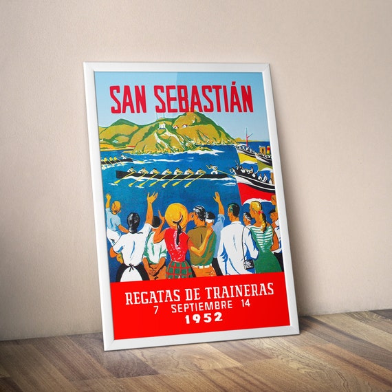 San Sebastian, Spain, 1952 — Retro travel poster, vintage travel 1950s wall art, travel decor and gift