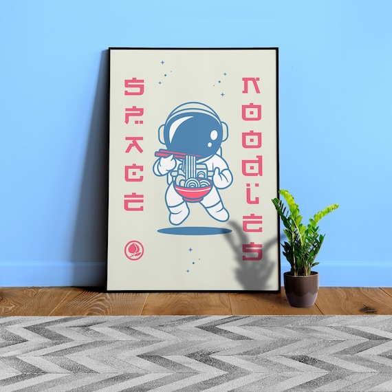 Anime poster: Space noodles — vaporwave poster, space poster, manga art print, Japanese space wall art, Japan poster, 80s print