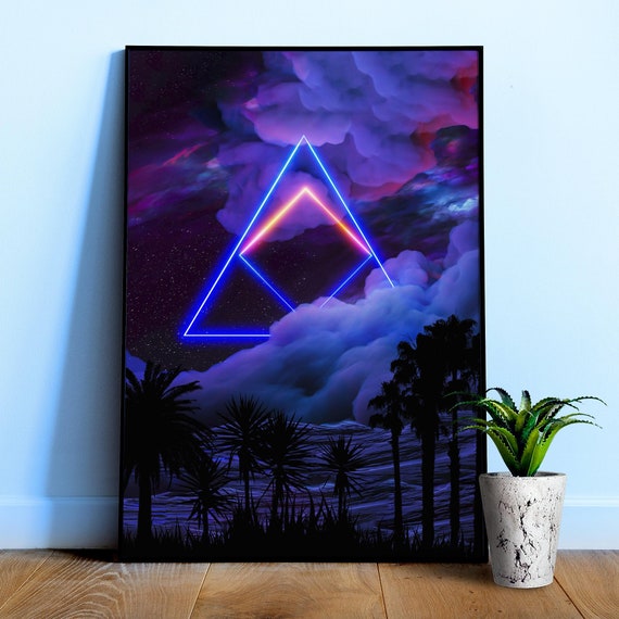 Neon palms landscape: Triangle [synthwave/vaporwave/cyberpunk] — space aesthetic poster, retrowave poster, vaporwave poster, neon poster