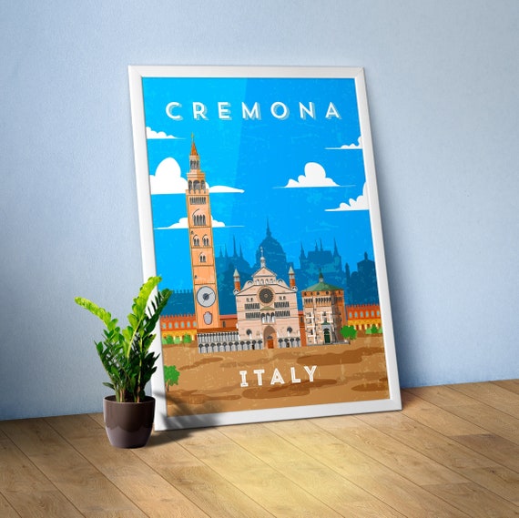 Cremona, Italy — Retro travel minimalist poster, retro travel art, retro travel wall art, vector art