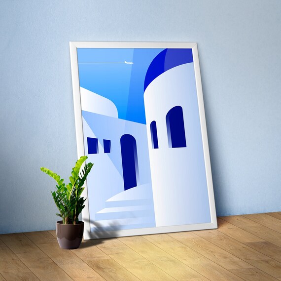 Boho Santorini poster Greece wall art 2 – Aesthetic travel print, minimalist boho decor, Greek island poster, modern abstract wall art