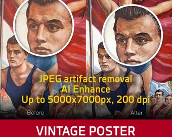 Custom retro print: vintage poster restoration — Digital Poster Repair, Old Photo Fixing, Retro Art Cleanup Service