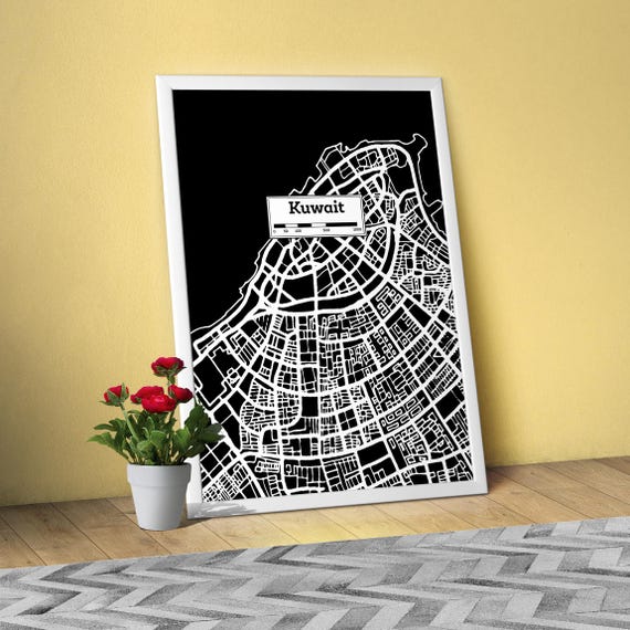 Kuwait, Hand Drawn City Map Poster — Black White Modern Urban Art, Print for Travel Lovers and Minimalist Wall Decor, Black city poster