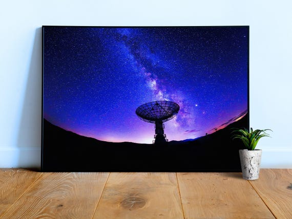 VLA Radio Telescope: Milky Way, night, Meteor shower — space poster, space art, photo poster, NASA poster, neon poster, synthwave poster