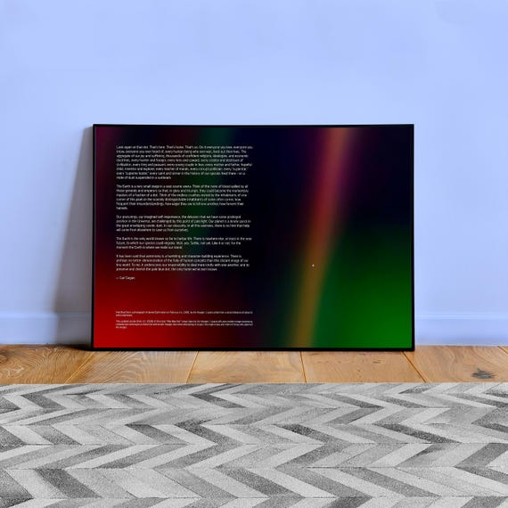 Pale Blue Dot poster, NASA Voyager 1 art print (red+green) — Space poster, science art print, Carl Sagan quote wall decor, astronomy print