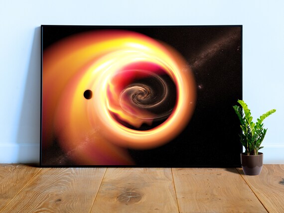 Gravitational lens, Black Hole and Milky Way galaxy — space poster, science art print, space photo, aesthetic poster