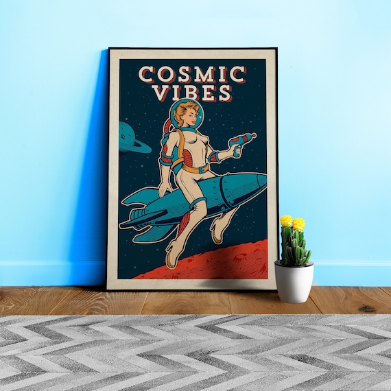 Female cosmic vibes — Vintage space poster, retro space art, propaganda poster, retrofuturism, retro sci-fi