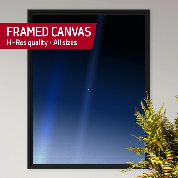 Pale Blue Dot ◾ Framed Canvas — NASA Voyager 1 Science Poster, Space Vector Art Wall Decor, 2020 Revision, NASA wall art