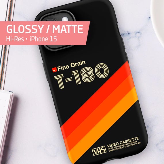 VHS cassette case · T-180 [retrowave/vaporwave] — Tough Case for iPhone (iPhone 15 case. Glossy/Matte). 80s iPhone case. Retro phone case