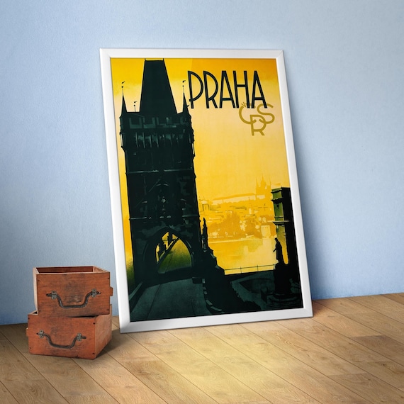 Charles Bridge/Karlův most: Prague Czech, 1930s — Retro travel poster. Vintage travel print, Art deco poster, Travel wall decor, travel gift