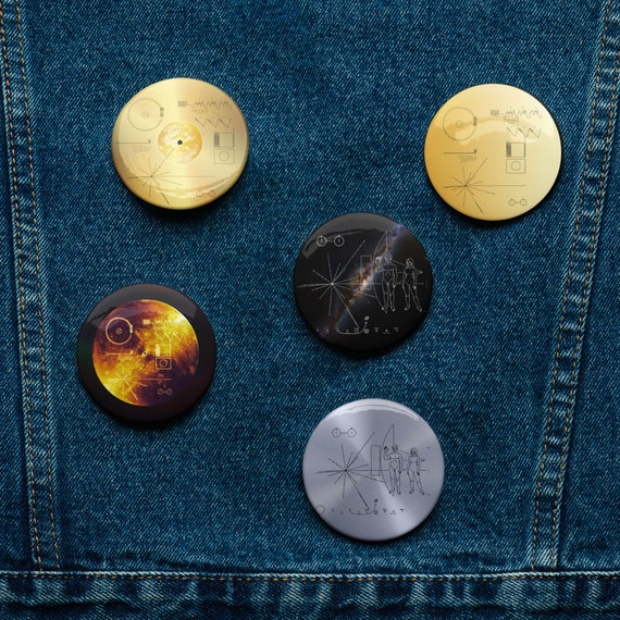 NASA Voyager 1 Golden Record disc — Set of space pin buttons (5 items), Voyager 1 pin badge, circle pins