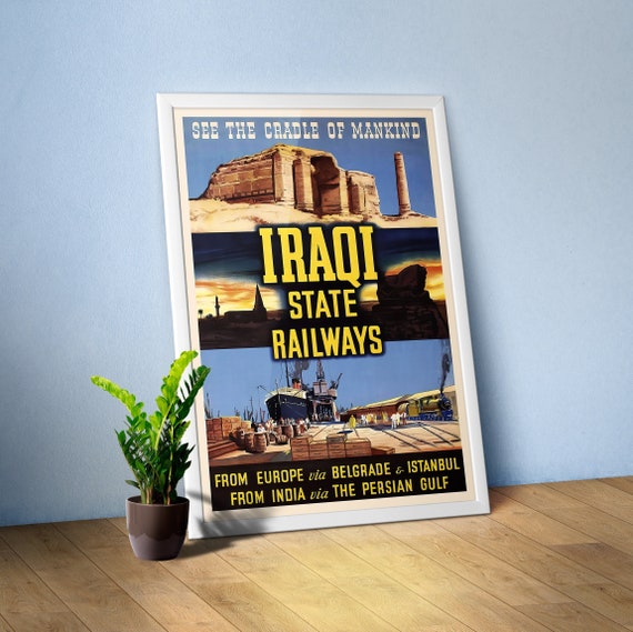 Iraqi State Railways, Europe, Istanbul, Turkey, 1950 — retro vintage travel poster, retro travel art, retro travel wall art