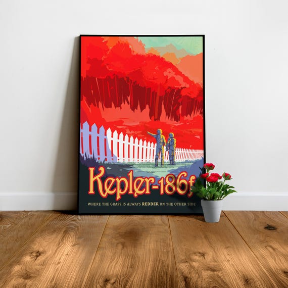 Planet Kepler-186 f — retro space poster, 1960s vintage space travel print, nerdy gift for geek with space exploration theme
