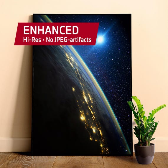 ISS-44 Moon: Goodnight Earth — Space poster. Space wall art, panoramic photo of the curve of the earth, Space lovers decor