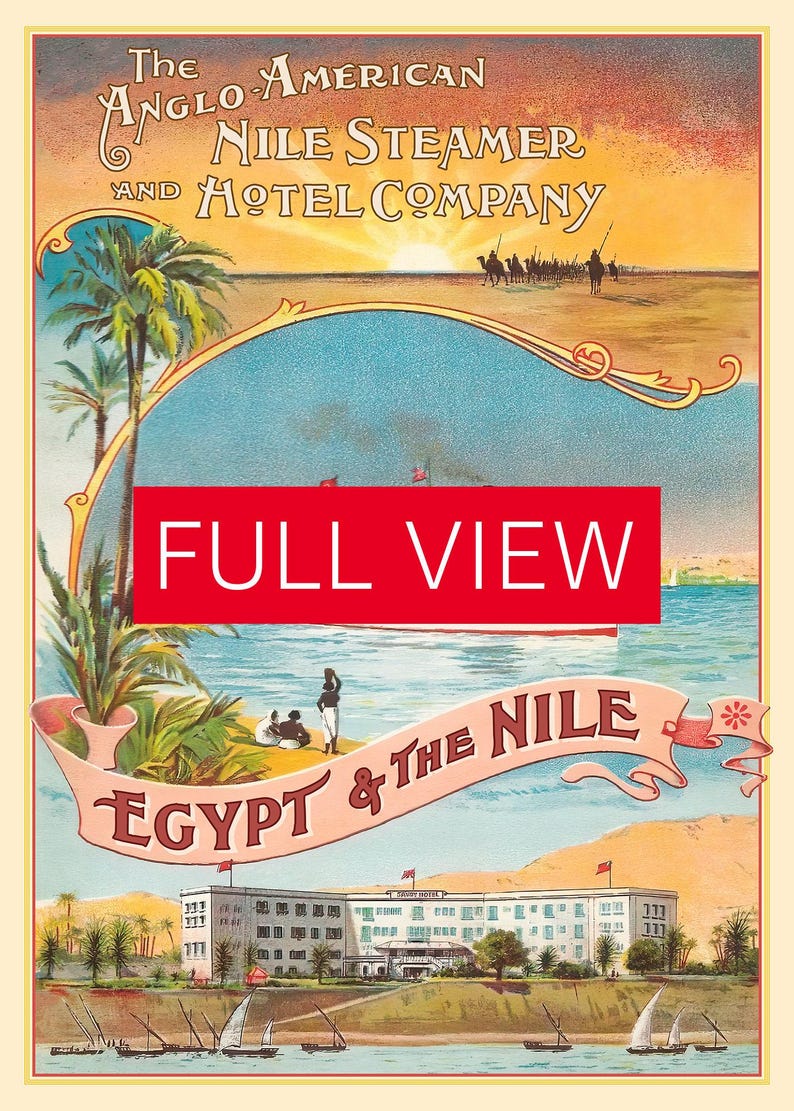 Egypt & The Nile, 1910s — retro vintage travel poster. Full view