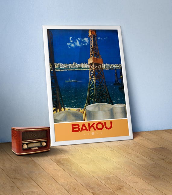 Baku Azerbaijan, USSR 1930s — Soviet retro travel poster, Soviet vintage art print and propaganda ads
