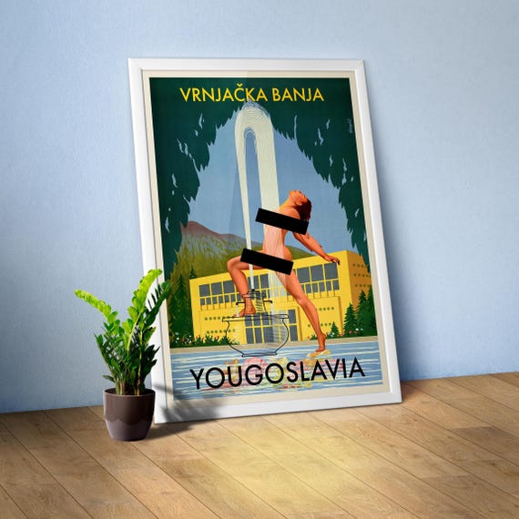 Yugoslavia Vrnjačka Banja, Retro Travel Poster — Retro 1950s travel wall art, spa town vintage print, Balkan decor, art deco tourism artwork