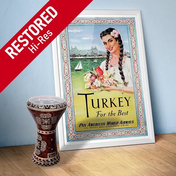 Istanbul, Turkey, 1950s — retro vintage travel poster, retro travel art, retro travel wall art