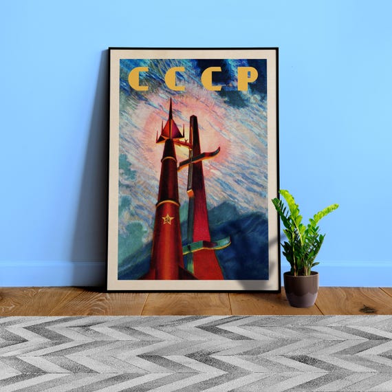 Soviet space, USSR 1960s — Soviet space poster, retro Soviet art, vintage space print, propaganda poster