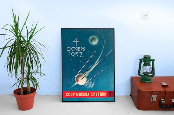 Sputnik 1 poster, 1957, USSR — Soviet vintage space poster, soviet space art, soviet retro print, propaganda poster, space print